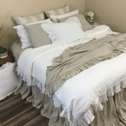White Linen Duvet Cover With Country Ruffle Hem, Cottage Glamour - thumbnail 4
