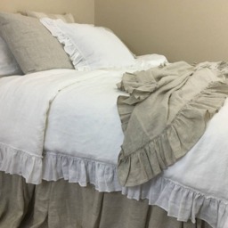 White Linen Duvet Cover With Country Ruffle Hem, Cottage Glamour - thumbnail 3