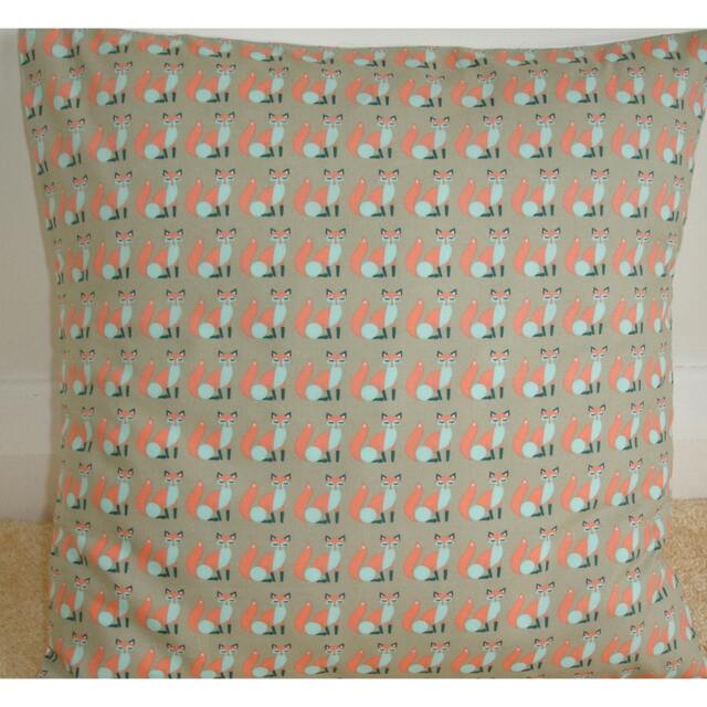 Fox Pillow Sham Foxes Accent Cushion Cover 16x16 Orange Peach & Robin's Egg Blue 16 - image 1