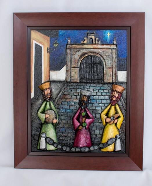 Three Kings Parranda in Old San Juan Recycled Paper Framed Artwork - image 1