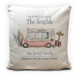 Personalised Ice Cream Van Seaside Family Summer Holiday Cushion Cover - Caravan, Camper, Home Or Beach Hut Decor 40cm 16 Inches - thumbnail 1