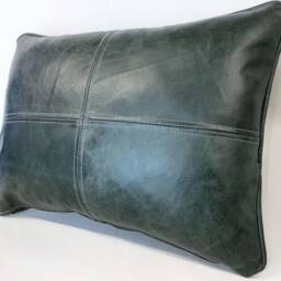 Bottle Green Leather Cushion Country Style Pillow - thumbnail 2