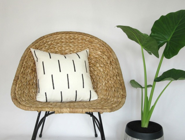 Cream Linen Pillow Cover With Black Line Design/ Block Printed Geometric White Decorative Throw Cushion Hand Mudcloth Inspired