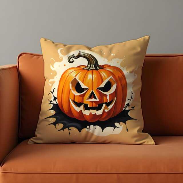 Creepy Pumpkin Halloween Cushion Cover, Grinning Jack-O'-Lantern Throw Pillow Case, Spooky Decor For Haunted House Or Party Sofa - image 1