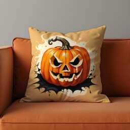 Creepy Pumpkin Halloween Cushion Cover, Grinning Jack-O'-Lantern Throw Pillow Case, Spooky Decor For Haunted House Or Party Sofa - thumbnail 1