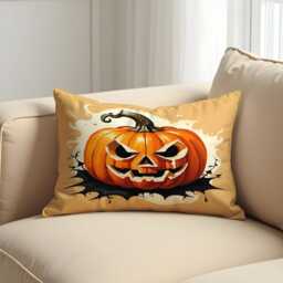 Creepy Pumpkin Halloween Cushion Cover, Grinning Jack-O'-Lantern Throw Pillow Case, Spooky Decor For Haunted House Or Party Sofa - thumbnail 3