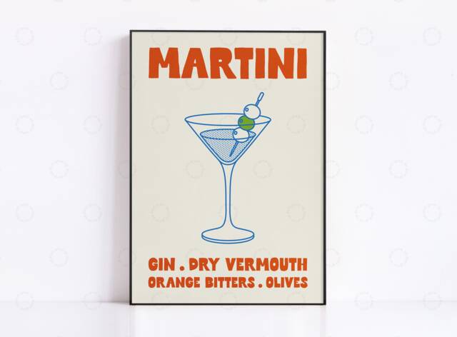 Martini Art Print Retro Cocktail Poster, Bar Cart Decor - image 1