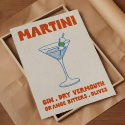 Martini Art Print Retro Cocktail Poster, Bar Cart Decor - thumbnail 3