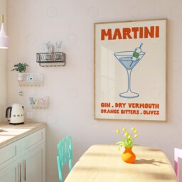 Martini Art Print Retro Cocktail Poster, Bar Cart Decor - thumbnail 2