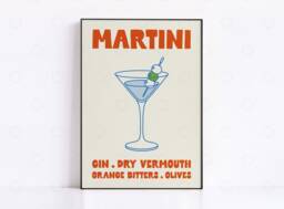 Martini Art Print Retro Cocktail Poster, Bar Cart Decor - thumbnail 1