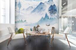 3D Mountain Forest Wallpaper, Elk Wall Mural, Peel & Stick - thumbnail 1