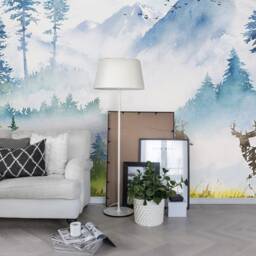 3D Mountain Forest Wallpaper, Elk Wall Mural, Peel & Stick - thumbnail 3