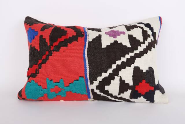 Handwoven Turkish Kilim Lumbar Pillow Bohemian Home Decor - 16x24 Inch - image 1