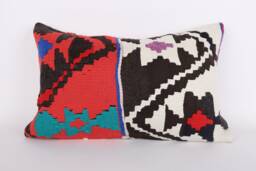 Handwoven Turkish Kilim Lumbar Pillow Bohemian Home Decor - 16x24 Inch - thumbnail 1