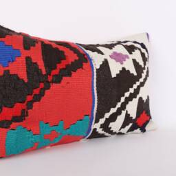 Handwoven Turkish Kilim Lumbar Pillow Bohemian Home Decor - 16x24 Inch - thumbnail 2