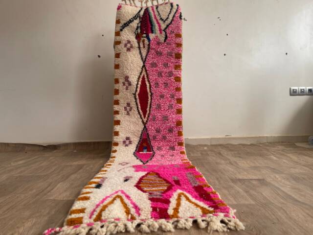 Handmade Pink Berber Runner Rug Moroccan Wool Hallway Carpet - image 1