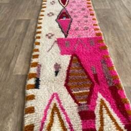 Handmade Pink Berber Runner Rug Moroccan Wool Hallway Carpet - thumbnail 2