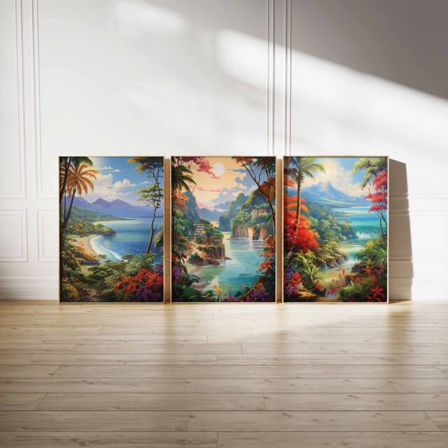 Set Of 3 Philippines Poster Set, Vintage Filipino Floral Prints, Indigenous Art, Folk Art Poster, Tropical Wall Art, Sea A1/A2/A3/A4 - image 1