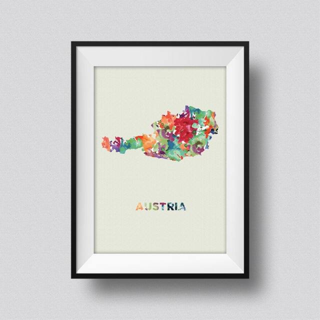 Austria Watercolor Map Art Print Ink Splash Poster Canvas