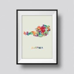 Austria Watercolor Map Art Print Ink Splash Poster Canvas