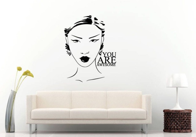 Girl Face You Are Awesome Hair Style Makeup Beauty Salon Shop Room Wall Sticker Decal Vinyl Mural Decor Art L2423 - image 1