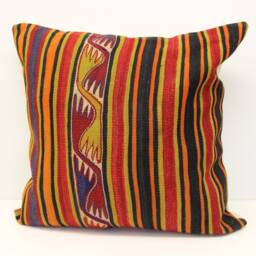 Large Kilim Pillow Cover 24x24, Turkish Oriental Wool - thumbnail 1