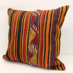 Large Kilim Pillow Cover 24x24, Turkish Oriental Wool - thumbnail 3