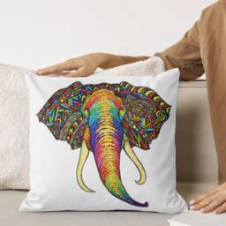 Elephant Double-Sided Cotton Pillow - Animal Home Decor Tribal Art Drawing Teal White Rainbow - thumbnail 2