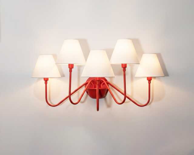 Wall Light Bold Red Contemporary Fixture, Artistic Five Lamp With White Shades, Stylish Nordic Interior Lighting For Modern Homes - image 1