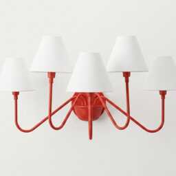 Wall Light Bold Red Contemporary Fixture, Artistic Five Lamp With White Shades, Stylish Nordic Interior Lighting For Modern Homes - thumbnail 2