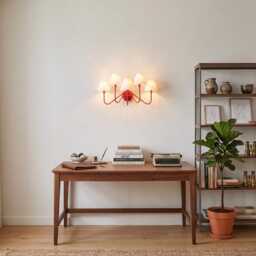 Wall Light Bold Red Contemporary Fixture, Artistic Five Lamp With White Shades, Stylish Nordic Interior Lighting For Modern Homes - thumbnail 4
