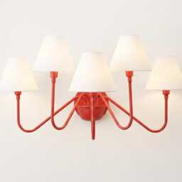 Wall Light Bold Red Contemporary Fixture, Artistic Five Lamp With White Shades, Stylish Nordic Interior Lighting For Modern Homes - thumbnail 3