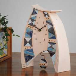 Large Mantel Analogue Clock With Pendulum Decorated A Triangle Pattern in Shades Of Blue. A Ceramic Handmade Gift, Unusual & Unique - thumbnail 3