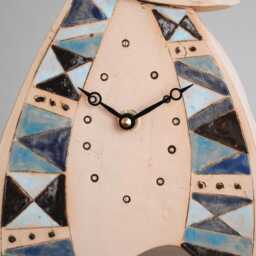 Large Mantel Analogue Clock With Pendulum Decorated A Triangle Pattern in Shades Of Blue. A Ceramic Handmade Gift, Unusual & Unique - thumbnail 2
