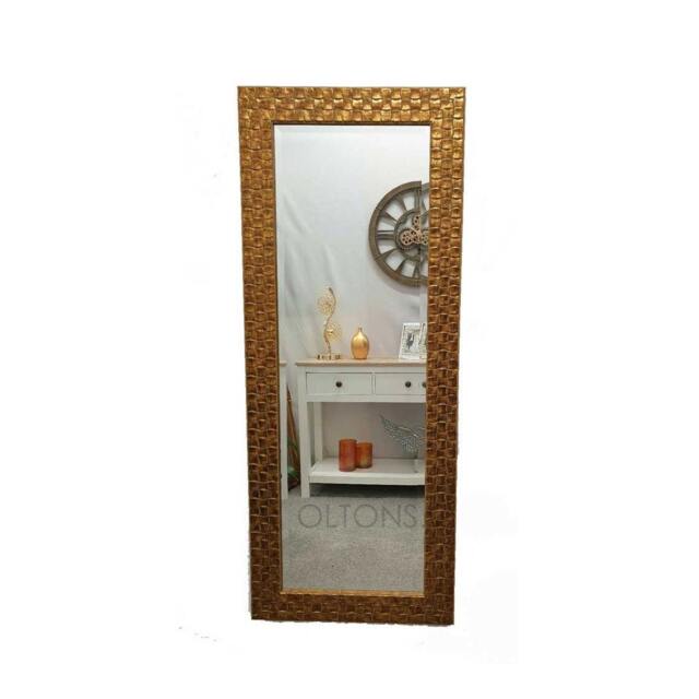 Full Length Wall Mirror Wood Square Mosaic Design Frame in Gold Colour Bevelled Edge 132x53cm - 51x21 Inches - image 1