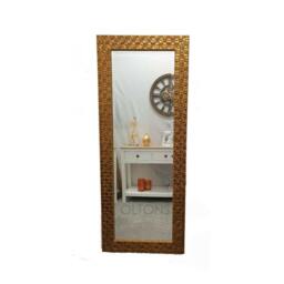 Full Length Wall Mirror Wood Square Mosaic Design Frame in Gold Colour Bevelled Edge 132x53cm - 51x21 Inches - thumbnail 1