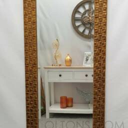 Full Length Wall Mirror Wood Square Mosaic Design Frame in Gold Colour Bevelled Edge 132x53cm - 51x21 Inches - thumbnail 2