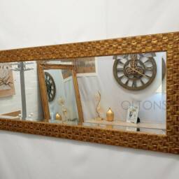 Full Length Wall Mirror Wood Square Mosaic Design Frame in Gold Colour Bevelled Edge 132x53cm - 51x21 Inches - thumbnail 3