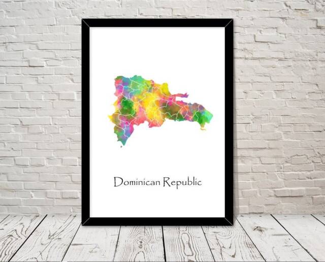 Dominican Republic Print Watercolour Illustration Map Art Home Decor Giclee Office Wall Room