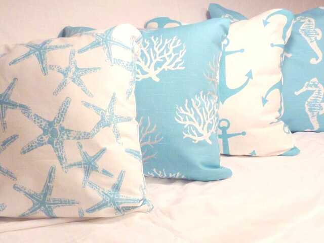 Coastal Blue Nautical Pillow Covers Set Of 4 - image 1