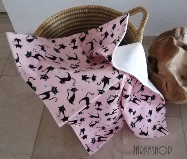 Baby Blanket Cats Pink-Black, Crawl Blanket, Cuddly Stroller Wrap Pad For On The Go - image 1