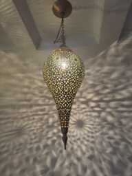 Handmade Moroccan Brass Pendant Light - Teardrop Filigree Chandelier - thumbnail 1