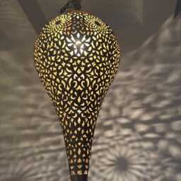 Handmade Moroccan Brass Pendant Light - Teardrop Filigree Chandelier - thumbnail 3