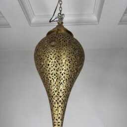 Handmade Moroccan Brass Pendant Light - Teardrop Filigree Chandelier - thumbnail 2