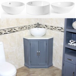 Grey Painted Bathroom Vanity Unit Corner Wash Stand White Quartz & Ceramic Basin 501Bgwqcbc - thumbnail 2