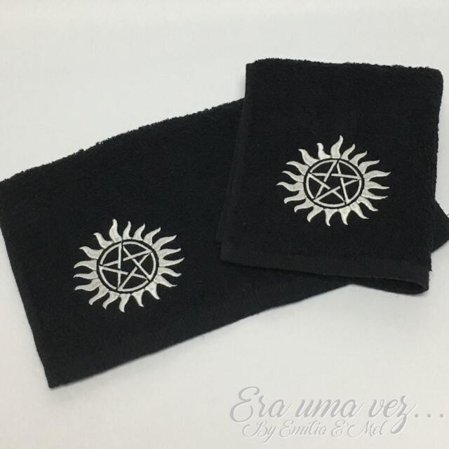 Anti Demon Possession Glyph - Supernatural Themed Embroidered Hand Towel - image 1