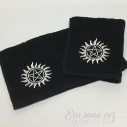 Anti Demon Possession Glyph - Supernatural Themed Embroidered Hand Towel - thumbnail 1