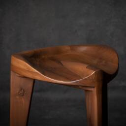 Hikari Solid Walnut Stool - Carved Handmade Seat, Elegant Design - thumbnail 2