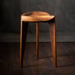 Hikari Solid Walnut Stool - Carved Handmade Seat, Elegant Design