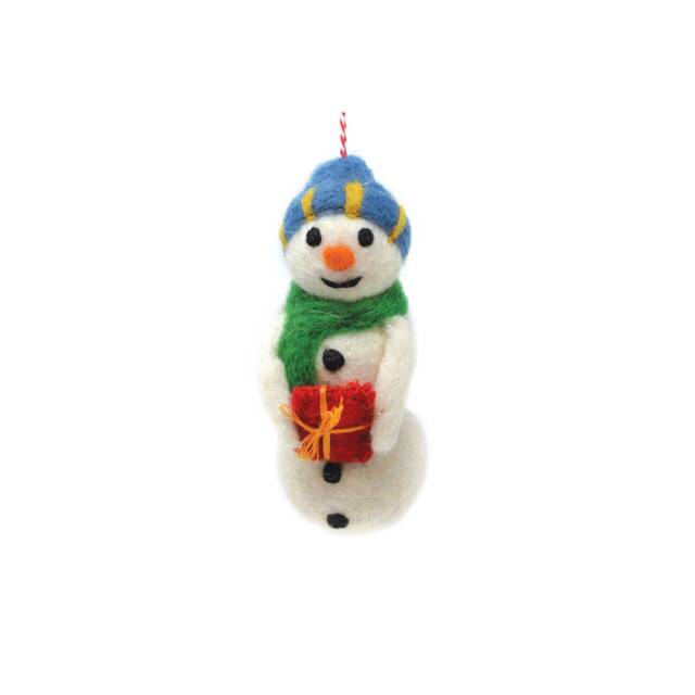 Hand Felted Snowman Christmas Ornament Fair Trade Wool Decoration - image 1